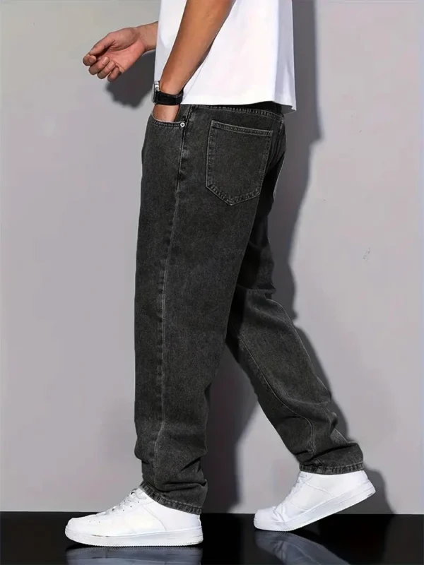Jean droit noir et gris pour homme, style vintage coréen streetwear Y2K hip-hop décontracté, pantalon en denim gris foncé à jambes larges pour le quotidien