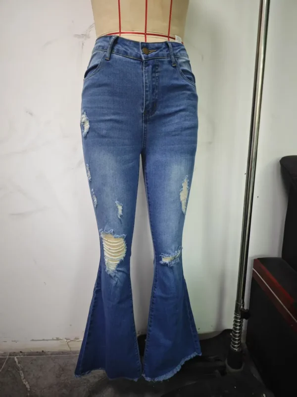 S2daeedea004b4360b676e1bf1d0628537.webp Jeans évasés bleus déchirés pour femmes, printemps-automne, pantalons en denim stretch noir, pantalons décontractés et élégants.