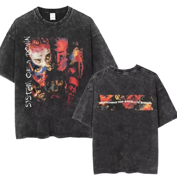 T-shirts délavés à l'effigie de l'album « Toxicity » de System of a Down, style rock, oversize, vintage, alternatif, metal.