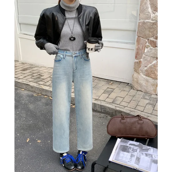 Jean droit taille haute stretch pour femme, collection printemps 2026, longueur cheville, référence 2552
