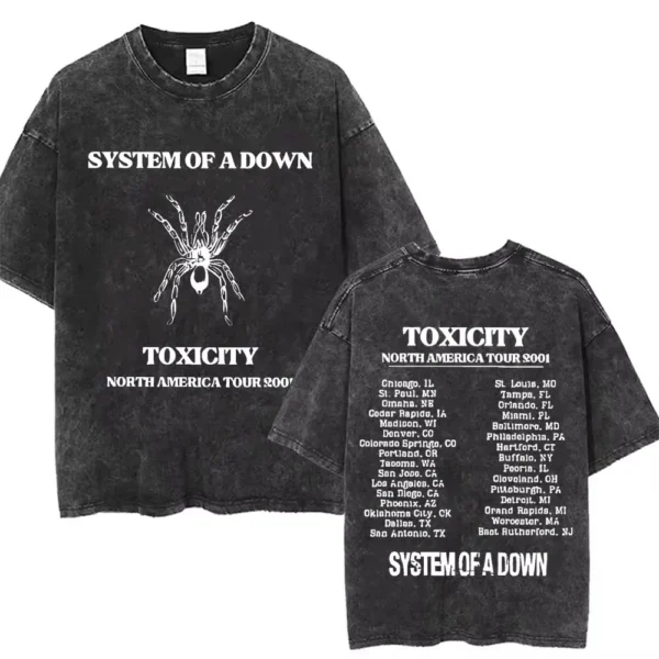 T-shirts délavés à l'effigie de l'album « Toxicity » de System of a Down, style rock, oversize, vintage, alternatif, metal.