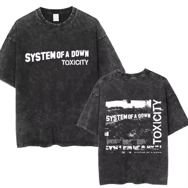 T-shirts délavés à l'effigie de l'album « Toxicity » de System of a Down, style rock, oversize, vintage, alternatif, metal.