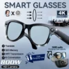 Lunettes intelligentes pour hommes avec caméra 4K HD 800 W, batterie externe 3600 mAh, traduction multilingue (plus de 100 langues), enregistrement vidéo, lecteur de musique et fonction appel.