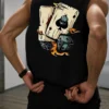 Men's Summer Leisure Sports Fitness Loose Dice and Poker Printed Comfortable Breathable Round Neck Sleeveless Tank Top