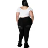 Jean évasé grande taille Wmstar pour femme, taille haute, à bretelles, avec franges et ourlet déchiré, en denim stretch, neuf.