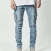 Jean cargo homme neuf, couleur unie, multipoches, taille mi-haute, grandes tailles, coupe décontractée, idéal au quotidien.