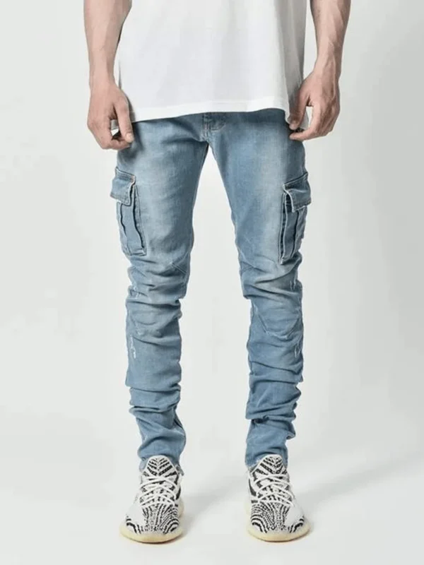 Jean cargo homme neuf, couleur unie, multipoches, taille mi-haute, grandes tailles, coupe décontractée, idéal au quotidien.