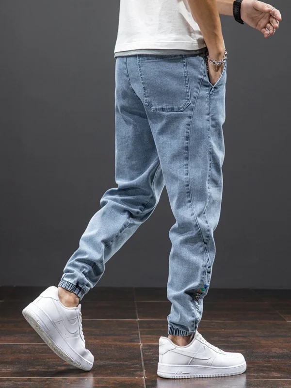 Jeans cargo noir et bleu printemps été homme streetwear pantalon de jogging en denim pantalon harem ample grande taille