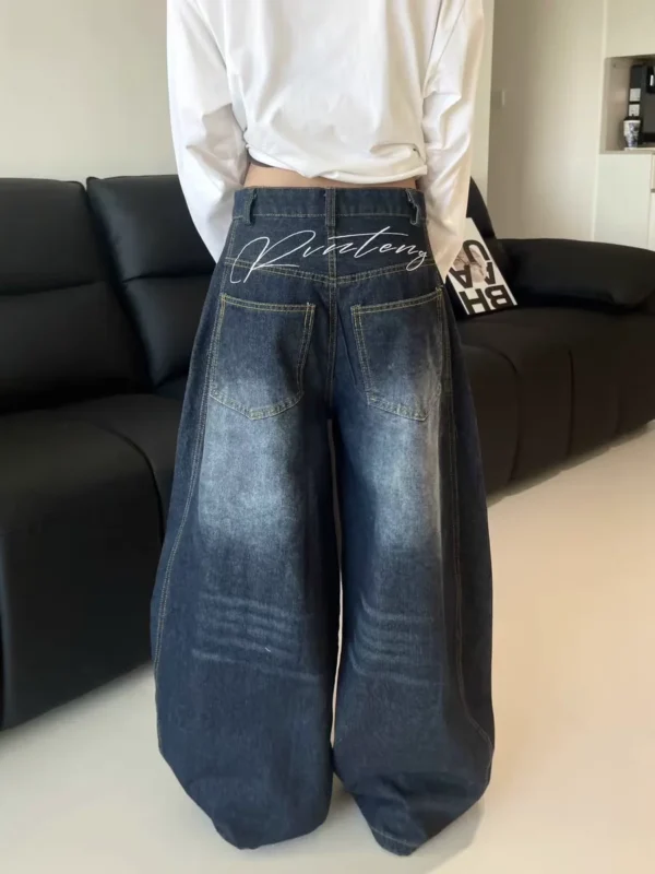 Jean ample et décontracté pour femme, style années 2000, bleu délavé, pantalon cargo vintage à jambes larges, pantalon oversize style années 2000