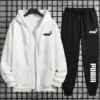 Ensemble veste vintage automne pour femme, col rond, fermeture éclair, pantalon taille élastique, collection printemps-automne 2025, style streetwear décontracté.