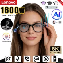 Lunettes intelligentes Lenovo 8K avec IA, Bluetooth, appels et musique, contrôle de la caméra, traduction IA et protection contre la lumière bleue homme.