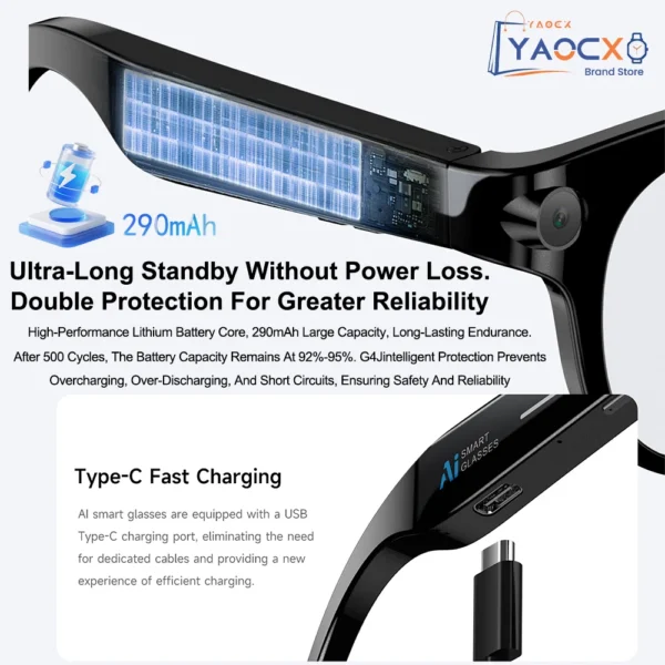 Lunettes intelligentes IA 2026 pour hommes et femmes : caméra HD 200 W, vidéo 1080p, assistant vocal IA, traduction, lecture de musique, lampe torche LED.