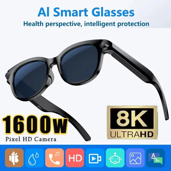 Lunettes intelligentes Lenovo 8K avec IA, Bluetooth, appels et musique, contrôle de la caméra, traduction IA et protection contre la lumière bleue homme.