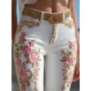 Jean femme style européen/américain à imprimé floral, coupe droite, pantalon en denim décontracté