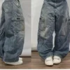 Jeans baggy délavés à imprimé lettres streetwear vintage pour femmes, style Y2K Harajuku hip-hop gothique, pantalon taille haute à jambes larges