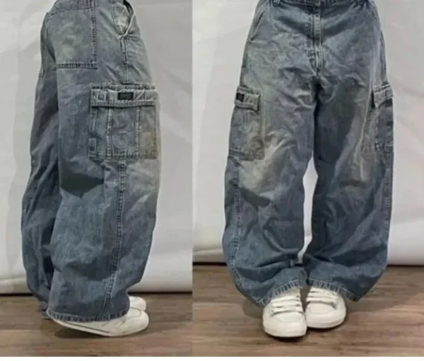 Jeans baggy délavés à imprimé lettres streetwear vintage pour femmes, style Y2K Harajuku hip-hop gothique, pantalon taille haute à jambes larges