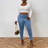 Jean skinny délavé rétro grande taille Benuynffy pour femme, collection printemps-été 2025, style streetwear décontracté, longueur cheville.
