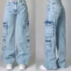 Jeans baggy délavés à imprimé lettres streetwear vintage pour femmes, style Y2K Harajuku hip-hop gothique, pantalon taille haute à jambes larges