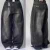 Jeans baggy délavés à imprimé lettres streetwear vintage pour femmes, style Y2K Harajuku hip-hop gothique, pantalon taille haute à jambes larges