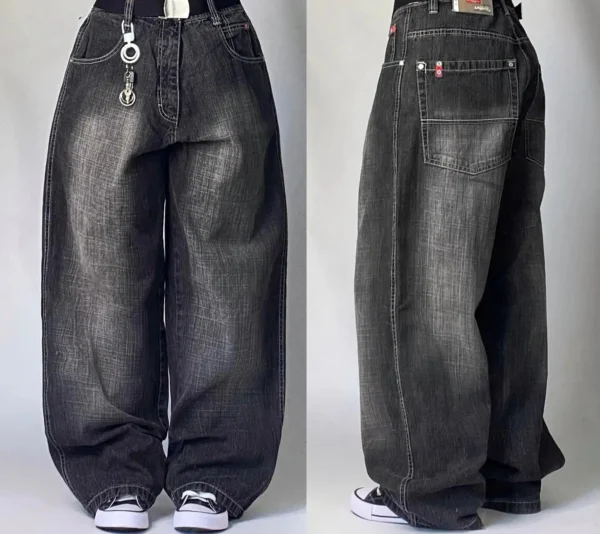 Jeans baggy délavés à imprimé lettres streetwear vintage pour femmes, style Y2K Harajuku hip-hop gothique, pantalon taille haute à jambes larges