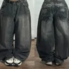 Jeans baggy délavés à imprimé lettres streetwear vintage pour femmes, style Y2K Harajuku hip-hop gothique, pantalon taille haute à jambes larges