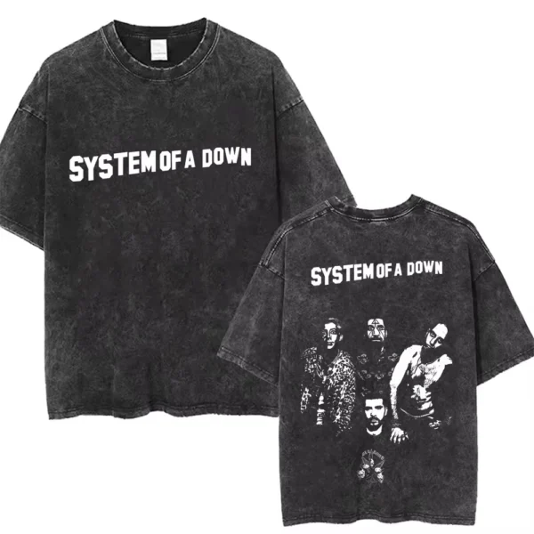 T-shirts délavés à l'effigie de l'album « Toxicity » de System of a Down, style rock, oversize, vintage, alternatif, metal.