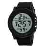 Montre numérique unisexe à grand cadran, éclairage LED, étanche, bracelet en caoutchouc, alarme, noire.