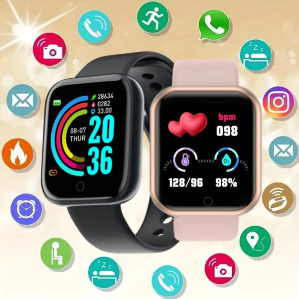 Montre connectée sport pour femme et homme, avec lecteur de musique intégré, suivi d'activité, podomètre et réveil (Y68 D20).