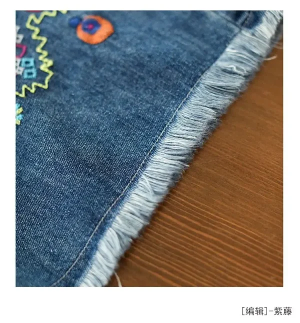 Jeans ethniques pour femmes, collection printemps-automne 2026. Pantalon ample à taille haute, brodé et jambes larges 9/4.