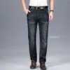 Jean d'été classique en coton de haute qualité pour homme, coupe droite, style business, noir, disponible en grandes tailles (jusqu'à 40).