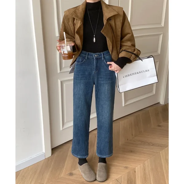 Jean droit taille haute stretch pour femme, collection printemps 2026, longueur cheville, référence 2552