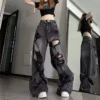 ean noir déchiré vintage tendance, pantalon large, pantalon droit taille haute pour femme, style baggy Y2K