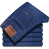 Jean New Business pour homme, coupe droite, stretch, style classique, bleu et noir, pantalon en denim pour homme.