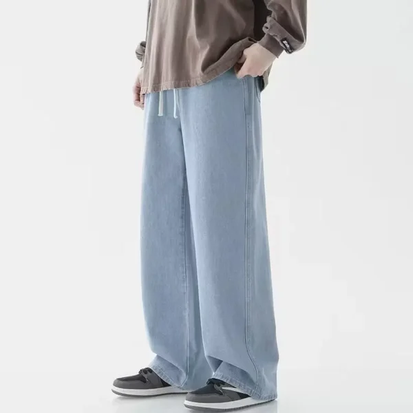 Jeans longs décontractés pour homme, coupe classique, jambes larges.