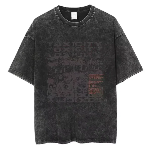 T-shirts délavés à l'effigie de l'album « Toxicity » de System of a Down, style rock, oversize, vintage, alternatif, metal.