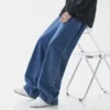 Jeans homme 2025, style coréen, pantalon décontracté étudiant, coupe droite ample, jambes larges, noir, gris, bleu