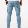 S54b4ce33b14f43c181beef36e402beccu.webp Pantalon cargo en denim élastique Street Jeans pour homme, coupe slim, couleur unie, plusieurs poches, style décontracté, taille mi-haute, idéal au quotidien.