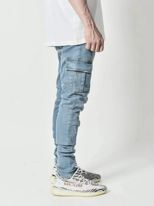 Jean cargo homme neuf, couleur unie, multipoches, taille mi-haute, grandes tailles, coupe décontractée, idéal au quotidien.