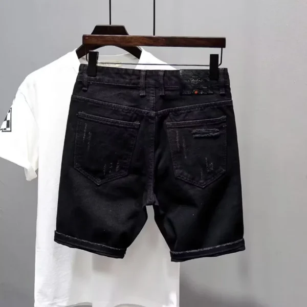 Jeans déchirés style streetwear Kpop Y2K pour homme, imprimé pois tendance, short en jean noir boyfriend décontracté et usé.