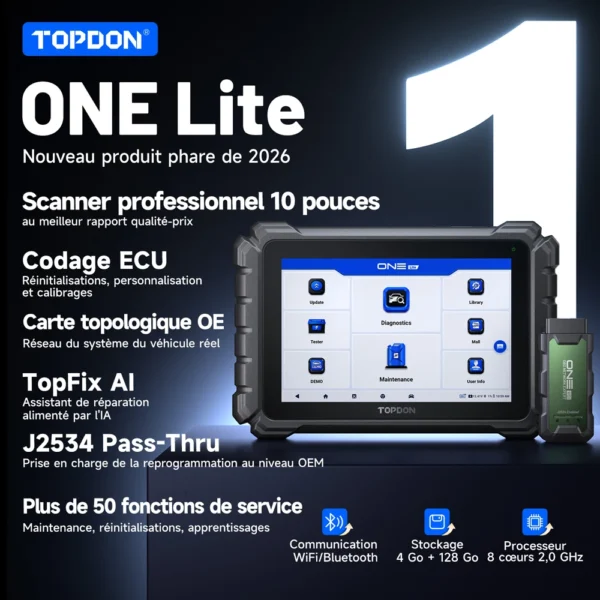 S5645ee119ee64000bcb15f3ee2808cef5.webp TOPDON One Lite 10" Outil de diagnostic automobile Scanner OBD2 Tous systèmes CAN FD/DOIP Codage ECU Test actif 50 Réinitialisation du codage ECU J2534