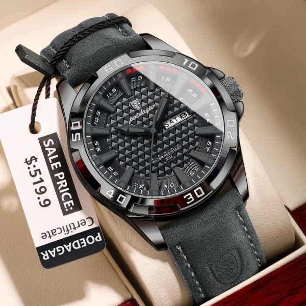 Montre-bracelet POEDAGAR Original pour homme, de luxe, étanche, lumineuse, date et jour de la semaine, à quartz, en cuir, style sport.