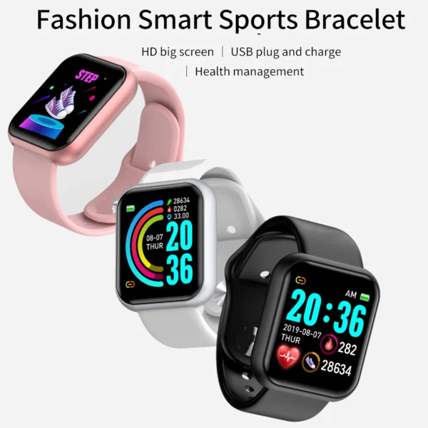 Montre connectée sport pour femme et homme, avec lecteur de musique intégré, suivi d'activité, podomètre et réveil (Y68 D20).