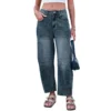 Jean boyfriend taille mi-haute pour femme, coupe ample, jambes larges, taille mi-haute, avec poches, délavage neuf