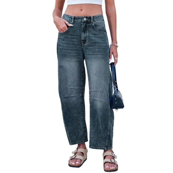 Jean boyfriend taille mi-haute pour femme, coupe ample, jambes larges, taille mi-haute, avec poches, délavage neuf