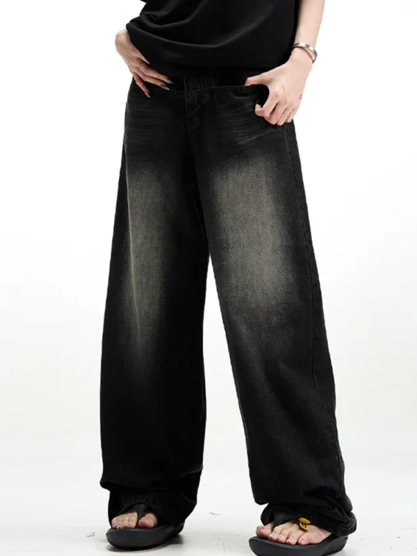 Jean homme style américain classique, hip-hop rap, jambes larges, populaire chez les jeunes, pantalon en denim oversize à jambes droites et coupe rétro.