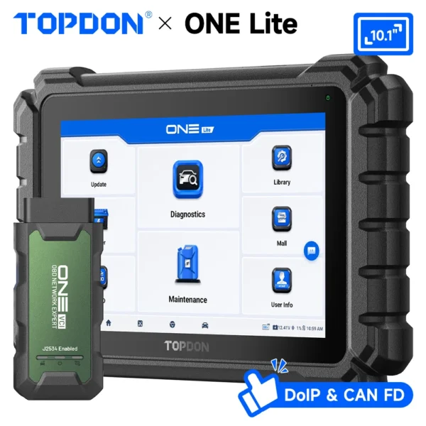 S5c4fd5ef804f411e975b0e38220a301a8.webp TOPDON One Lite 10" Outil de diagnostic automobile Scanner OBD2 Tous systèmes CAN FD/DOIP Codage ECU Test actif 50 Réinitialisation du codage ECU J2534