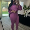 Ensemble de survêtement Weird Puss pour femme, 2 pièces, collection automne 2024 : veste fine zippée à cordon et legging assorti, style streetwear sportif.