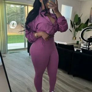 Ensemble de survêtement Weird Puss pour femme, 2 pièces, collection automne 2024 : veste fine zippée à cordon et legging assorti, style streetwear sportif.