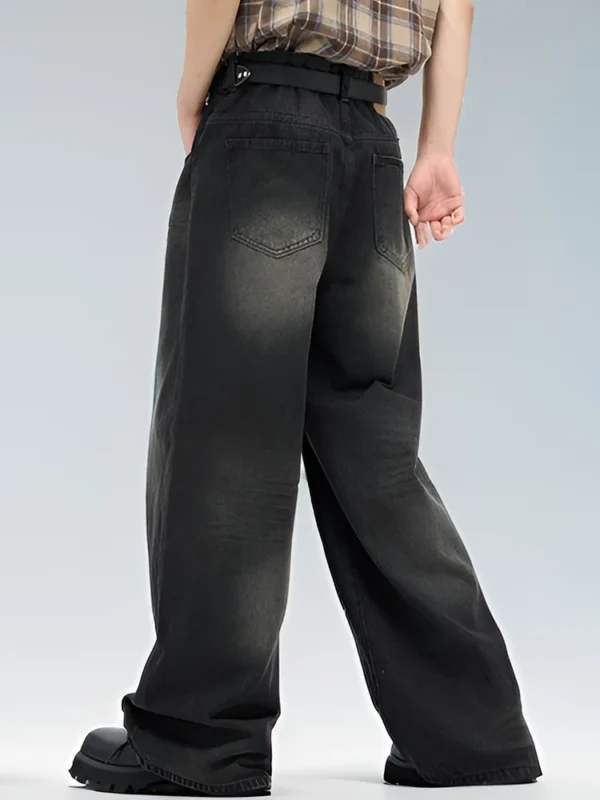 Jean homme style américain classique, hip-hop rap, jambes larges, populaire chez les jeunes, pantalon en denim oversize à jambes droites et coupe rétro.
