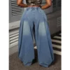 Jean Benuynffy grande taille rétro bleu délavé à jambes larges plissées pour femme, printemps-été, taille élastique, coupe ample, style streetwear Y2K